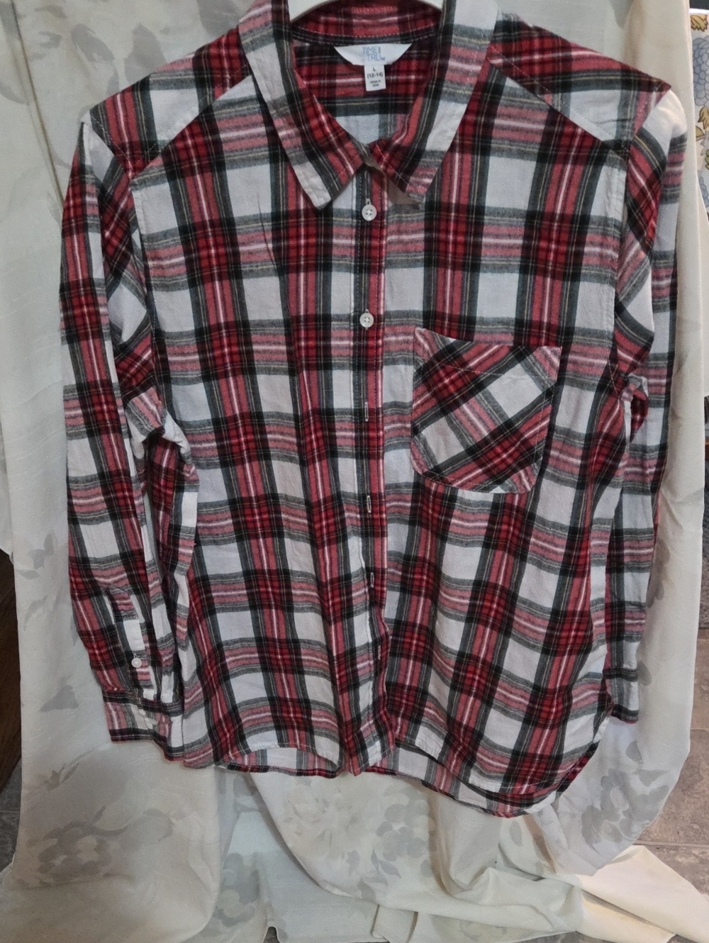 Time and Tru...Red, White and Black Plaid Button-Down Shirt